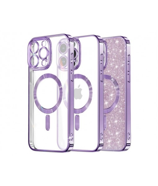 Husa iPhone 15 Pro Max, Crystal Glitter MagSafe cu Protectie La Camere, Light Purple